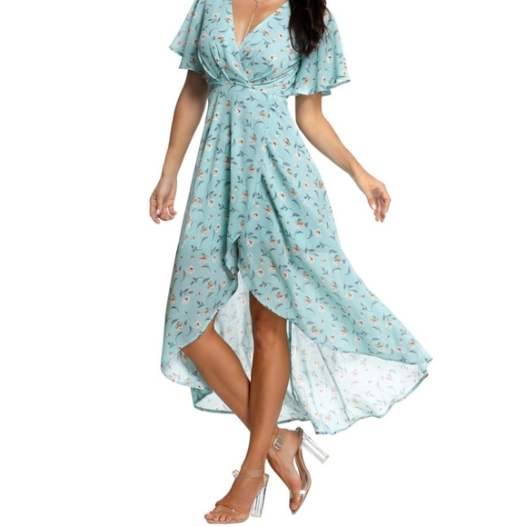 Azalosie Dresses & Skirts - AZALOSIE FLORAL WRAP HI-LO MAXI DRESS SIZE MEDIUM